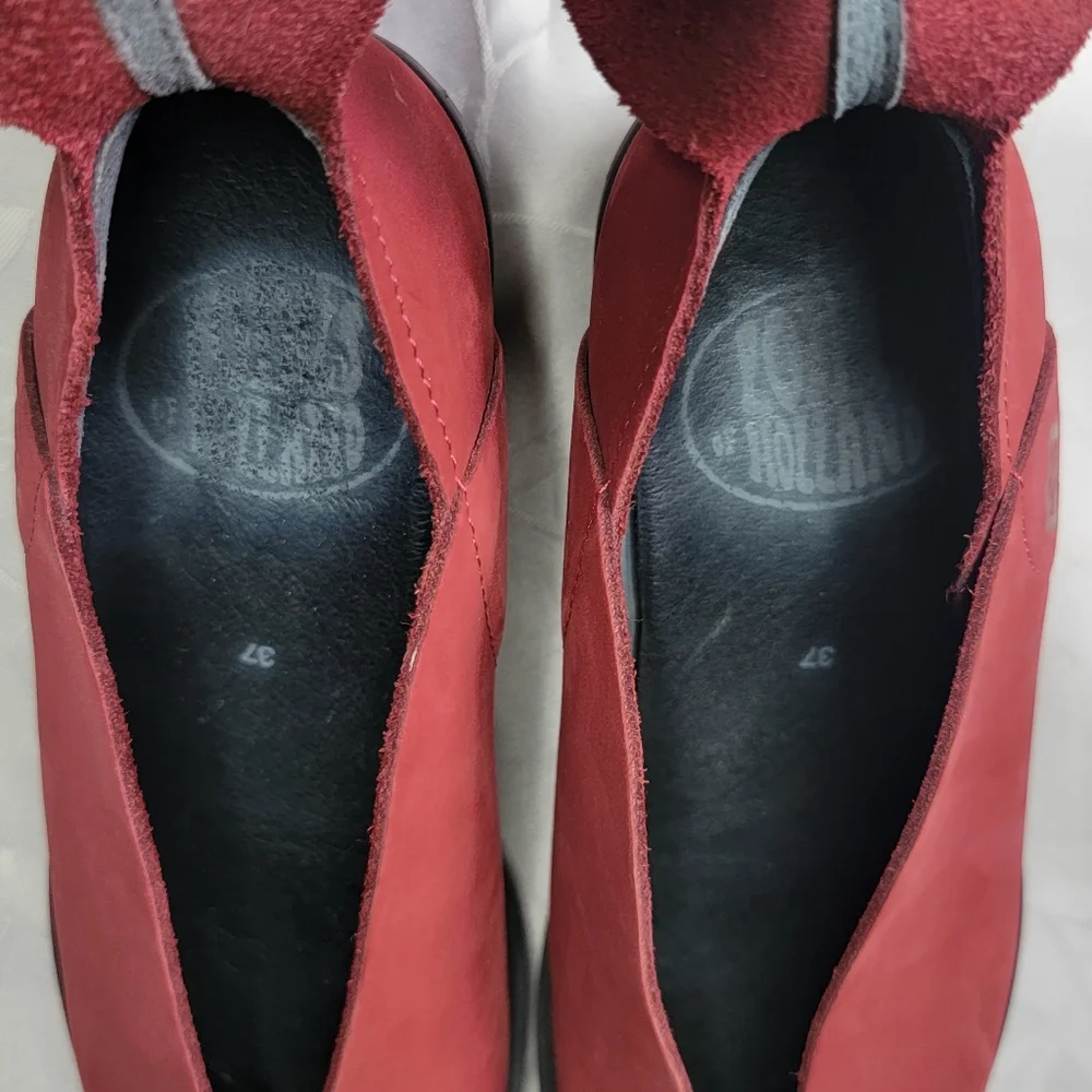 Loints‎ Of Holland Dark Red Leather Ankle Strap Comfort Wedge Shoes Size 7.5